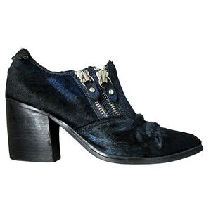 Jeffrey Campbell Handmade Ibiza Last Cow Fur Zipper Black Ankle Boots Size 7